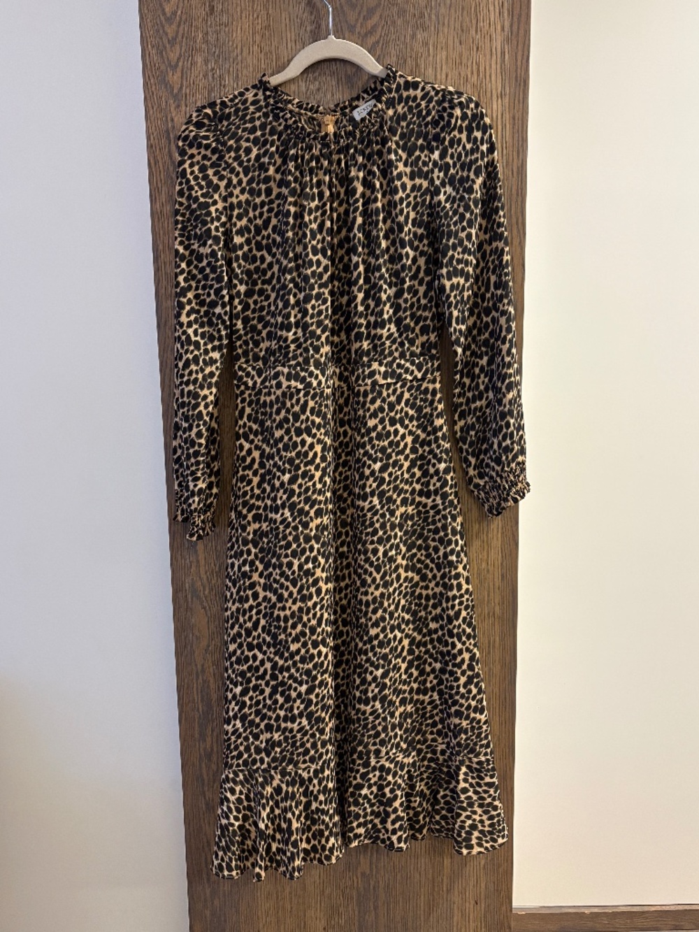 J.Crew Factory Ruffle-Neck Leopard Peasant Midi Dress, Size 6, Lined
